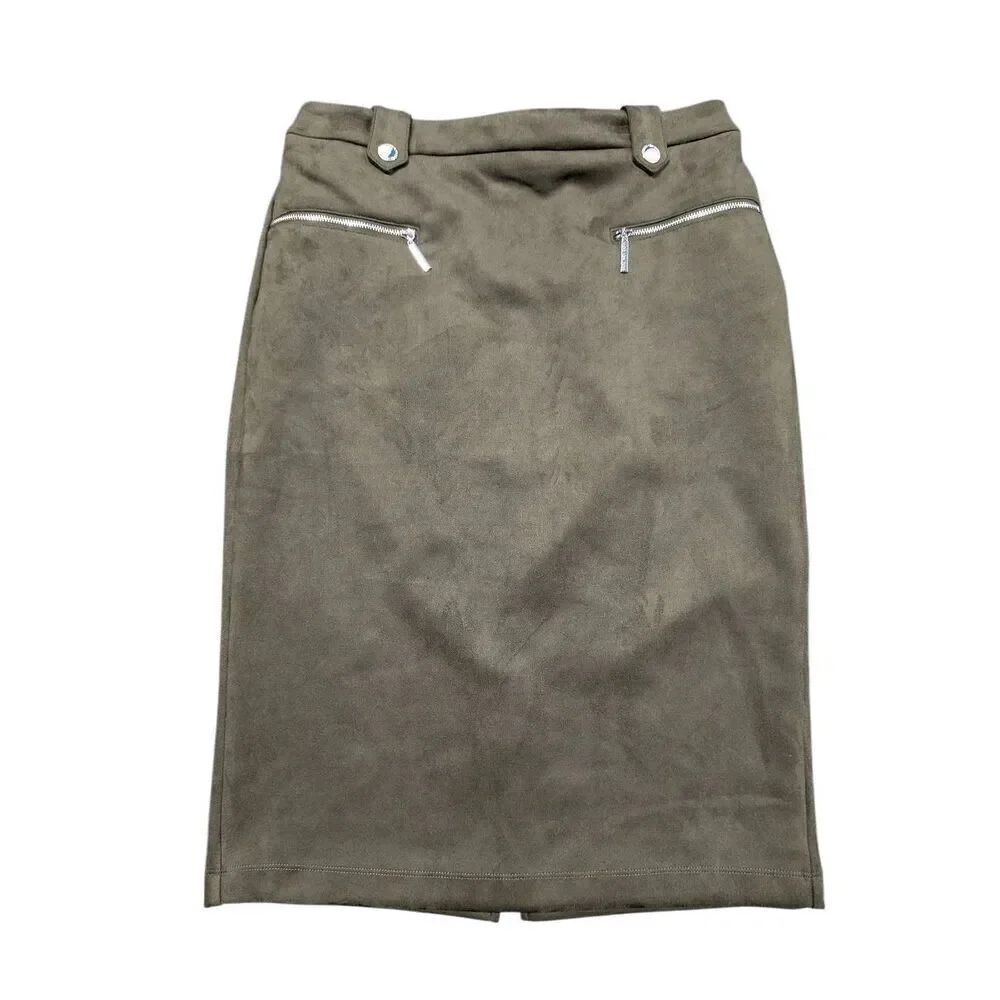 ANDREW MARC NEW YORK Green Midi Faux Suede Dark Olive Full Control Waistband Ski